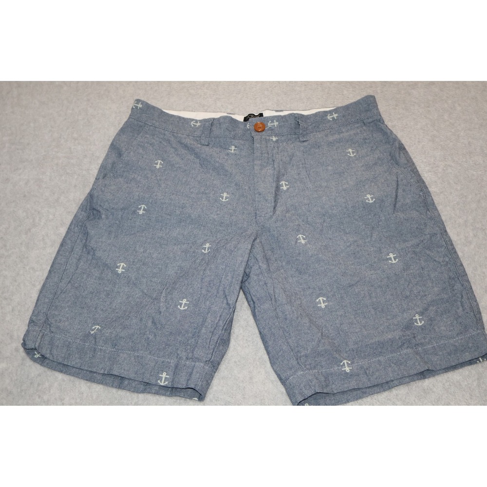 J.Crew Gramercy Shorts Mens 31 Blue Anchor Print Cotton Flat Front Nautical